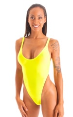 Womens One Piece Thong Swimsuit in Super ThinSKINZ Lemon-Lime 1