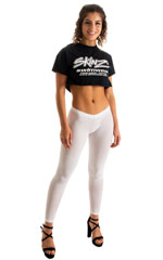 womens low cut designer leggings rock star fashion tights in sheer White Powernet