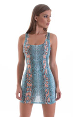 womens sexy mini dress bodycon rock star club sleeveless micro dresses in sheer Aqua Python Print on Mesh