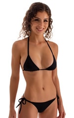 Brazilian Triangle Swim Top  in Black tricot-nylon-lycra, Front View
